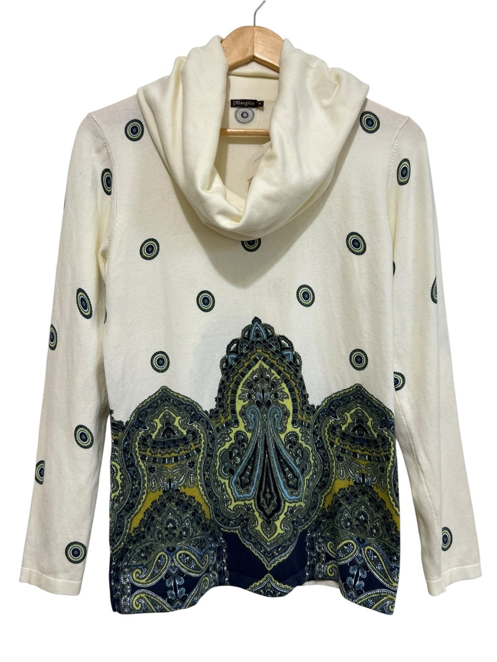 J. McLaughlin Evelyn Long Sleeve Cowl Neck Pullover Sweater Raja Paisley Medium